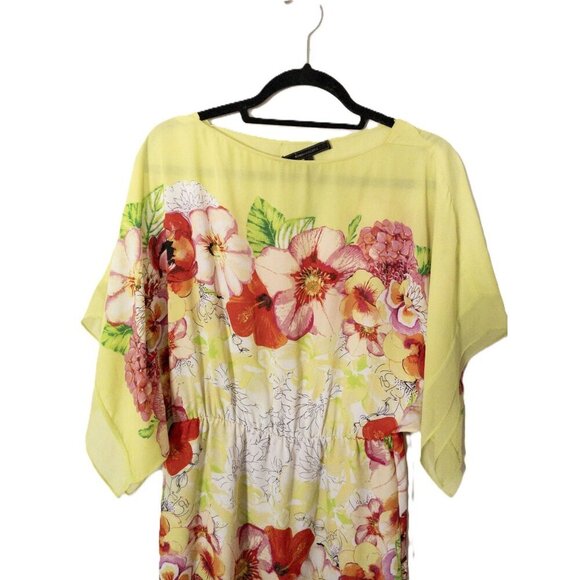 BCBG Maxazria Floral Print Yellow Tunic Dress XS/S Lightweight Lined - Picture 2 of 10